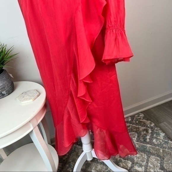 Chelsea28 Womens Long Sleeve Ruffle Chiffon Women's Wrap Midi Dress size small - Picture 7 of 13